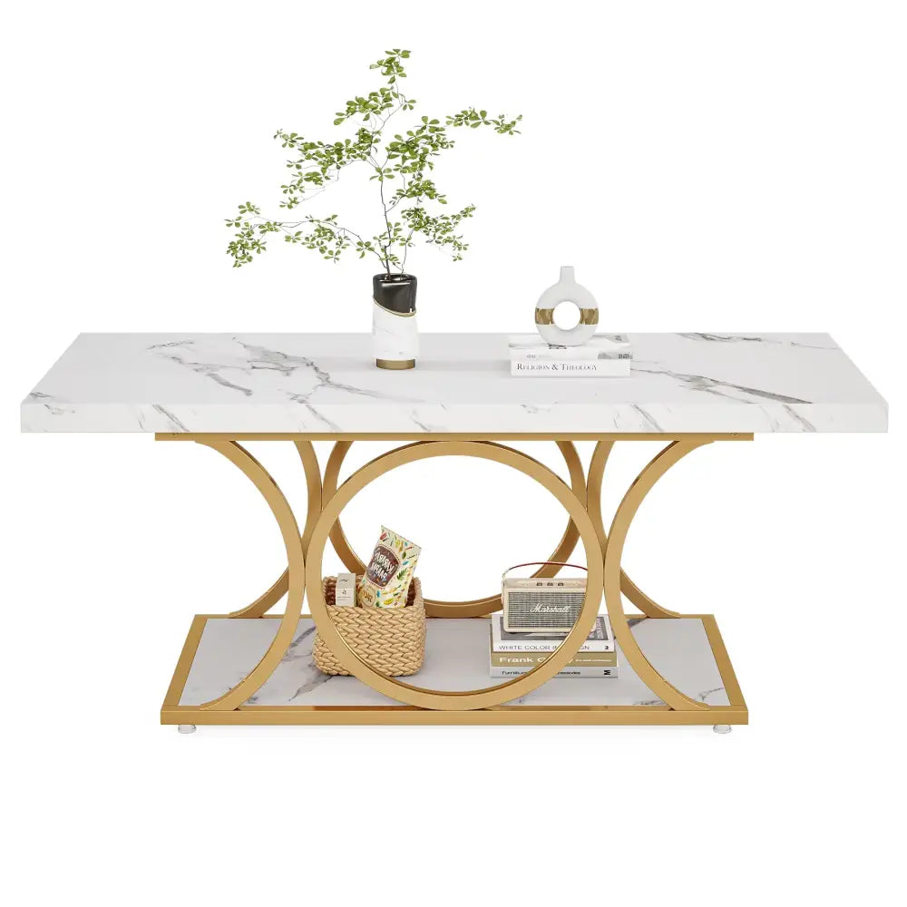 Modern 2 Tier Rectangular Marble Coffee Table - Multifunctional coffee table
