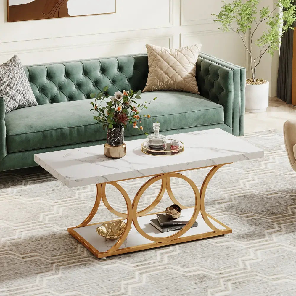 Modern 2 Tier Rectangular Marble Coffee Table - Multifunctional coffee table