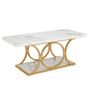 Modern 2 Tier Rectangular Marble Coffee Table - Multifunctional coffee table