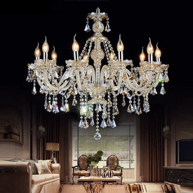 Modern Crystal K9 Chandelier Lamp - 8 Arm Lights / Silver with Cognac / Without Bulbs - Chandelier