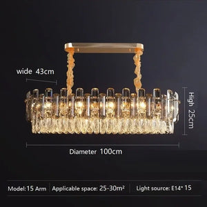 Modern Crystal Luxury Chandelier Golden Lamp - Rectangle 100cm / Warm white - Chandelier