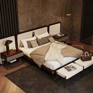 Modern Double Wooden Bed Frame with Padded Backrest - view 5