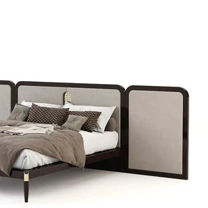 Modern Double Wooden Bed Frame with Padded Backrest - view 4