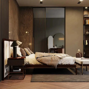 Modern Double Wooden Bed Frame with Padded Backrest - view 6