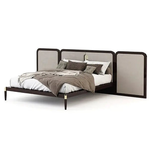 Modern Double Wooden Bed Frame with Padded Backrest - view 2