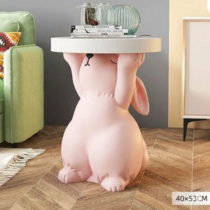 Modern Floor Standing Rabbit Sculpture Tray Table - Multifunctional coffee table