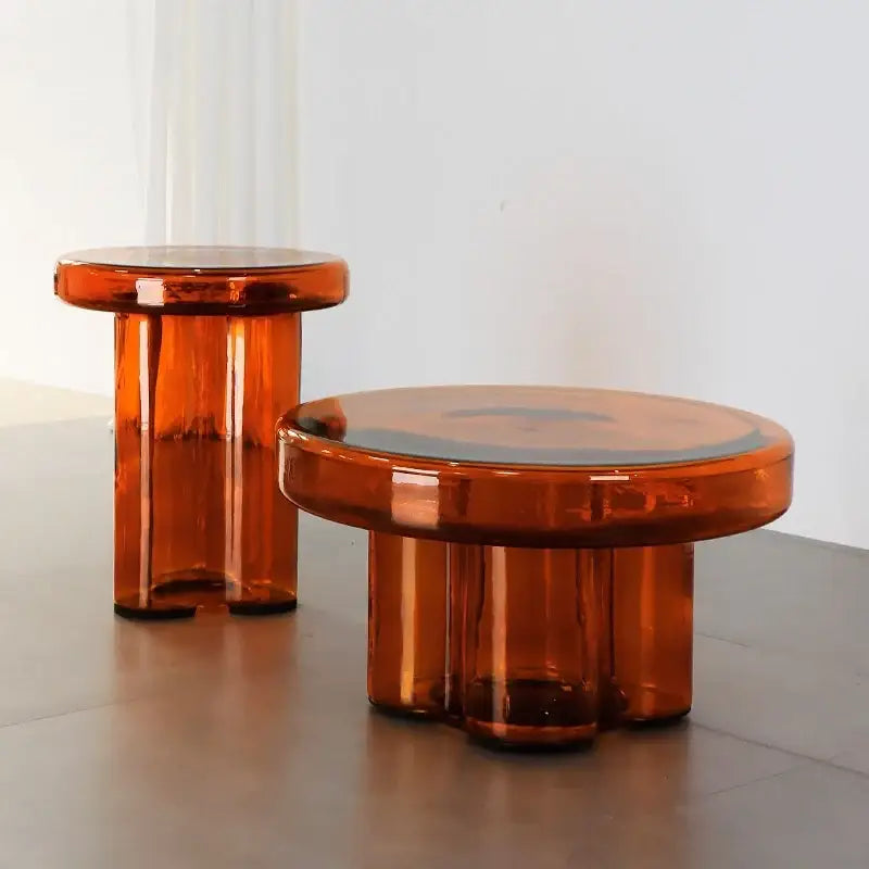 Modern Artistic Glass Round Coffee End Table - Multifunctional coffee table