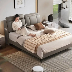 Modern High Headboard Double Bed Frame - Gray - 180 X 200 cm - Bedroom