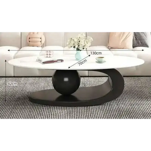 Oval Coffee Table Modern Irregular Base Cream - view 14