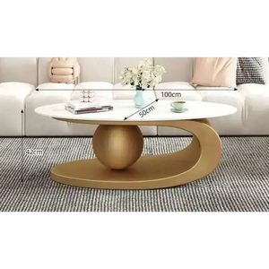 Oval Coffee Table Modern Irregular Base Cream - view 13
