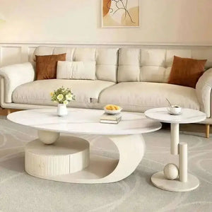 Oval Coffee Table Modern Irregular Base Cream - view 4