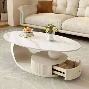 Oval Coffee Table Modern Irregular Base Cream - view 5