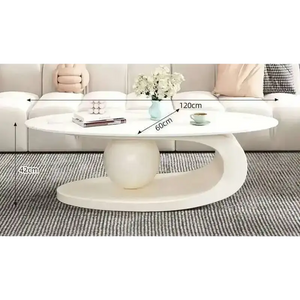 Oval Coffee Table Modern Irregular Base Cream - view 17
