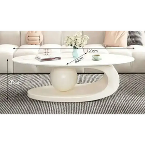 Oval Coffee Table Modern Irregular Base Cream - view 11