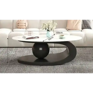 Modern Irregular Base Oval Side Coffee Table - Black 100x50x42cm - Multifunctional coffee table