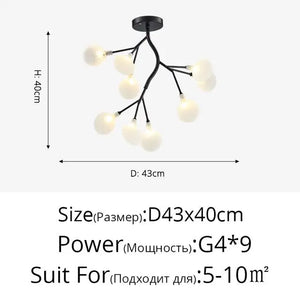 Modern LED Chandelier Light Tree Branch Firefly - Black 9 Heads / Glass lampshade / Warm White 3000K - Lamps