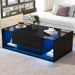 Modern LED Minimalist Drawer Glass Shelf Coffee Table - Multifunctional coffee table