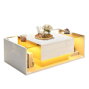 Modern LED Minimalist Drawer Glass Shelf Coffee Table - Multifunctional coffee table