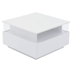 Modern LED 2 Drawers Transparent Coffee Table - White - Multifunctional coffee table