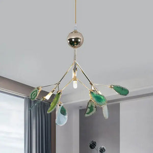 Modern Led Tree Chandeliers - Green agate / 4 Lights - Lamps