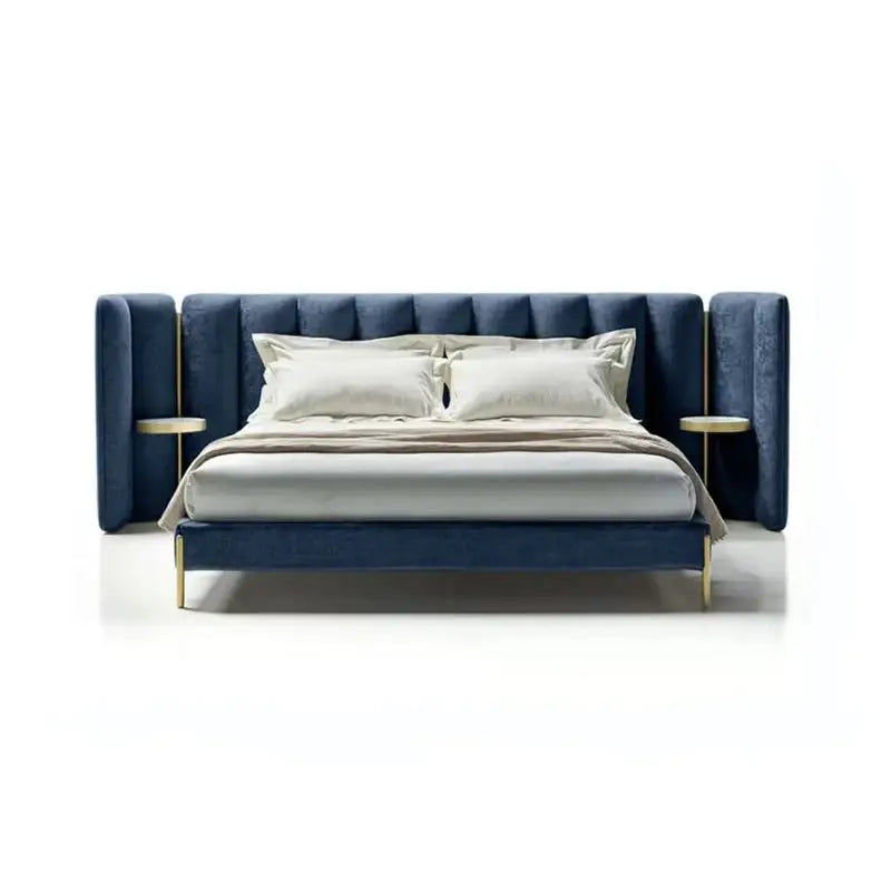 Modern Luxury Double Upholstered Widened Backrest Bed - Blue / King - Home