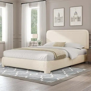 Queen Platform Bed with Rounded Headboard Bouclé - view 10