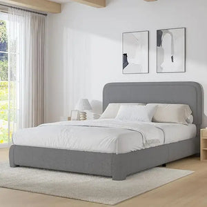 Queen Platform Bed with Rounded Headboard Bouclé - view 7