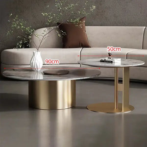 Modern Round Slab Top Metal Base Coffee Table Set - Set - 90cm - Multifunctional coffee table