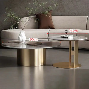 Modern Round Slab Top Metal Base Coffee Table Set - Multifunctional coffee table
