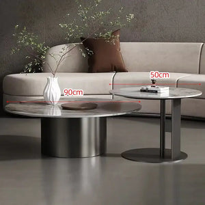 Modern Round Slab Top Metal Base Coffee Table Set - Silver Set - 90cm - Multifunctional coffee table