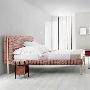 Modern Ruche Wood High End Double Fabric Bed Frame - Bedroom
