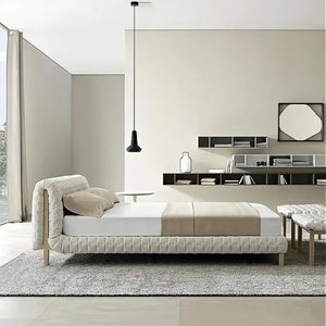 Modern Ruche Wood High End Double Fabric Bed Frame - Bedroom