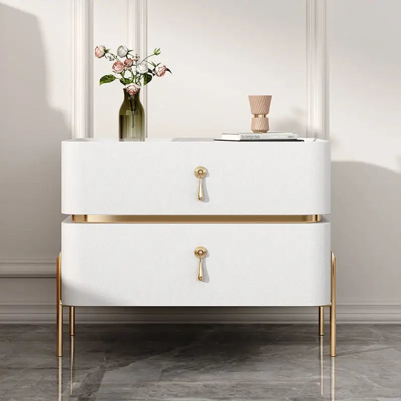 Modern Two Drawer Bedside Storage Cabinet - White / 35x40x50cm