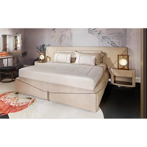 Modern Upholstered Headboard Soft Leather Bed Frame - Beige - Bedroom