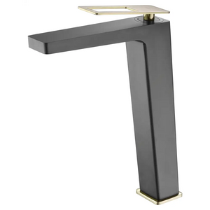 Tall Black and Gold Bathroom Sink Faucet Single Lever, main product view