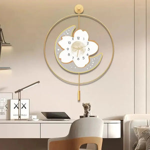 Moon and Flower Artistic Pendulum Wall Clock - view 2