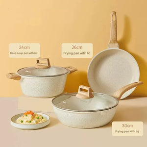 4 Piece Non Stick Cookware Frying Pan Soup Pot Set - [Three-piece wok + frying pan + soup pot - Cookware set