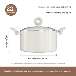 Two Piece Non Stick Frying Pan Soup Pot Set - White 22cm soup pot + tempered lid - Cookware set