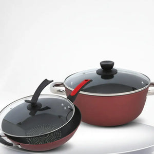 3 Piece Non Stick Pan Pot Wok Cookware Set - Wok + soup pot - Cookware set