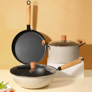 3 Piece Non Stick Stone Wok Frying Pan Pot Cookware Set - Cookware set