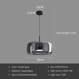 Nordic Glass Smoke Hanging Modern Pendant Lamp - Smoke grey - 38cm / Cold White - Ceiling Lamp
