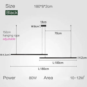 Nordic Modern Minimalist LED Pendant Lamp - Black Head - L 180cm / Warm White (3000K) - Pendant Lamp