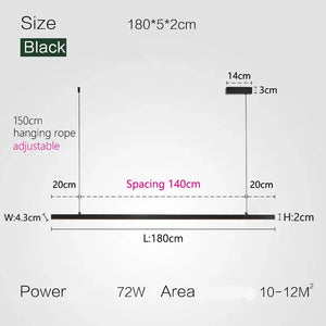 Nordic Modern Minimalist LED Pendant Lamp - Black - L 180cm / Warm White (3000K) - Pendant Lamp