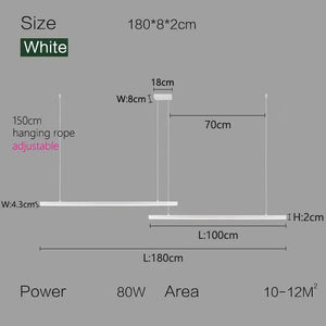 Nordic Modern Minimalist LED Pendant Lamp - White Head - L 180cm / Warm White (3000K) - Pendant Lamp