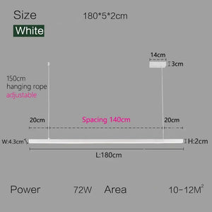 Nordic Modern Minimalist LED Pendant Lamp - White - L 180cm / Warm White (3000K) - Pendant Lamp