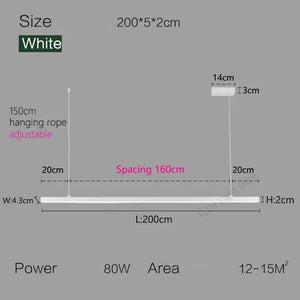 Nordic Modern Minimalist LED Pendant Lamp - White - L 200cm / Warm White (3000K) - Pendant Lamp