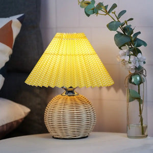 Pleated Rattan Dimmable Table Lamp - Ball Plaid / 3 Color Remote timing - Desk Lamp