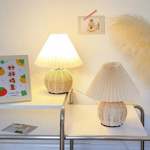 Pleated Rattan Dimmable Table Lamp - Desk Lamp