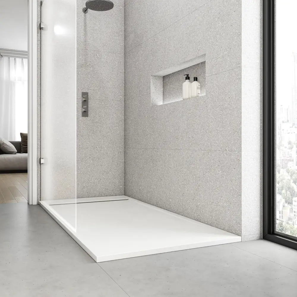 Saona White Shower Tray with Hidden Drain Slate Texture - Platos de ducha