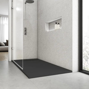 Saona Black Shower Tray with Hidden Drain Slate Texture - 70x70 cm - Platos de ducha